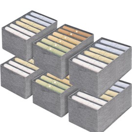 xutong 6 Pieces Wardrobe Organizer Clothes Organizer with Folding Divider Washable Storage for Jeans Pants Organizer T Shirts 7 Compartments 36 x 25 x 17 cm