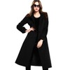 Escalier Women's Wool Trench Coat Double-Breasted Jacket with Belts Black