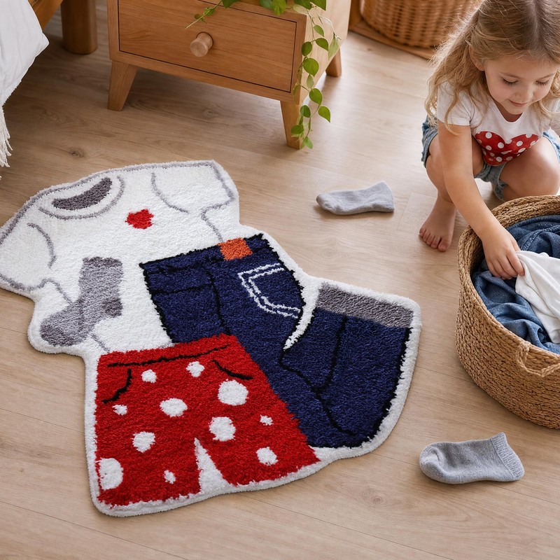 TRUEDAYS Cute Bath Mat - Bathroom Rugs with Laundry Clothes