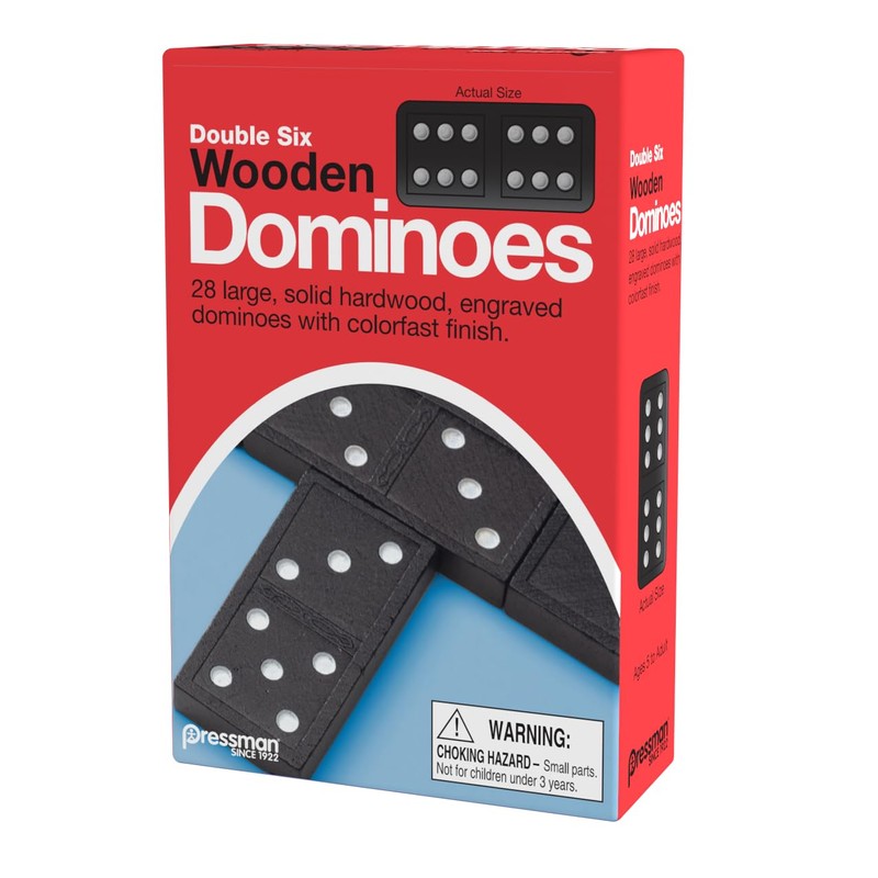 Pressman Toy Double Six Wooden Dominoes, 28 Pieces Wooden Dominoes
