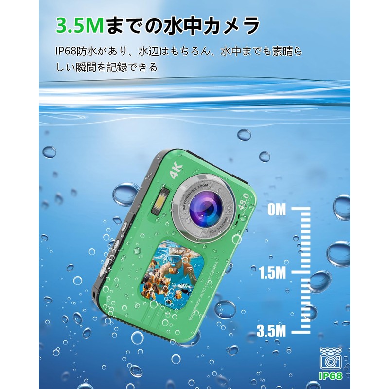 HICSHON Digital Camera, Digital Camera, 4K Underwater Camera, Waterproof Camera,