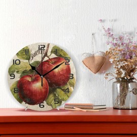 YETTASBIN Apples Wall Clock, Silent Non Ticking Battery Operated Creative Decorative Round Clock for Kitchen, Living Room, Bathroom, Home School Office Decor, 10 Inch, g333294302p239c274s441