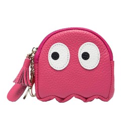 XDHLDULYK 1 Pcs Funny Cartoon Ghost Coin Purse Cute Mini Genuine Leather Wallet Small Coin Purse with Keychain Wallet Funny Cute Coin Bag for Women (Rose red)