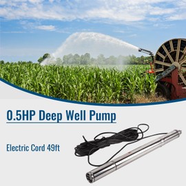 Dawot Deep Well Submersible Pump 0.5HP 220V/60Hz 4.4gpm Flow 164ft Head Submersible Bore Pump Water Pump Stainless Steel Water Pump for Industrial, Irrigation and Home Use, IP68 Waterproof Grade