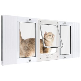 Full-Size Window Pet Door for Cat&Small Dog, Fits 36"- 40" Width Windows, Quick-Fit Cat Door Window Insert, 4 Locking Mechanisms,Magnetic Closure Cat Door for Window,Aluminum Frame Pet Door for Window