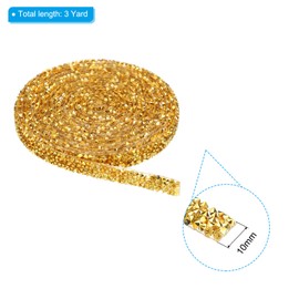 PATIKIL 3 Yards Resin Rhinestone Ribbon, 10 mm Crystal Rhinestone Strips with Hot Glue for Clothing DIY Crafts, Gold