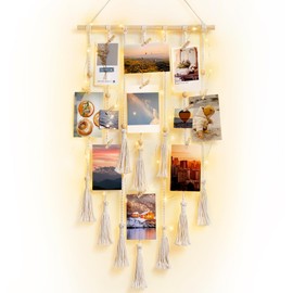 Dahey Hanging Pictures with String Macrame Wall Photo Hanging Decor Boho Picture Collage Hanging Photo Display with 30 Clips Photo Collage Frame for Wall for Dorm Bedroom Living Room Teen Girl Christmas Gift