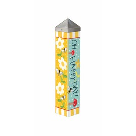 Studio M Art Pole, PVC Weather Resistant Pole with Vinyl Bowl 20 inches Tall Outdoor Decoration for Gardens, Patios, Yards, Landscaping and Birding Accessories, Oh Happy Day