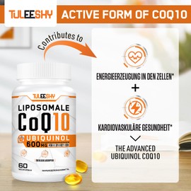 Tuleeshy Liposomale CoQ10 Ubiquinol, hochdosiert 600 mg pro Portion, 300 mg pro Kapsel, Hochwirksame und berlegene Aufnahme, Aktive Form von Coenzym Q10, Tagesdosis 2 Kapsel, 60 Mini-Softgels (Pack of 3)