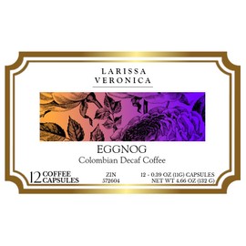 Eggnog Colombian Decaf Coffee (Single Serve K-Cup Pods) (Gourmet, Naturally Flavored, Whole Coffee Beans) (12 pods, ZIN: 572604)