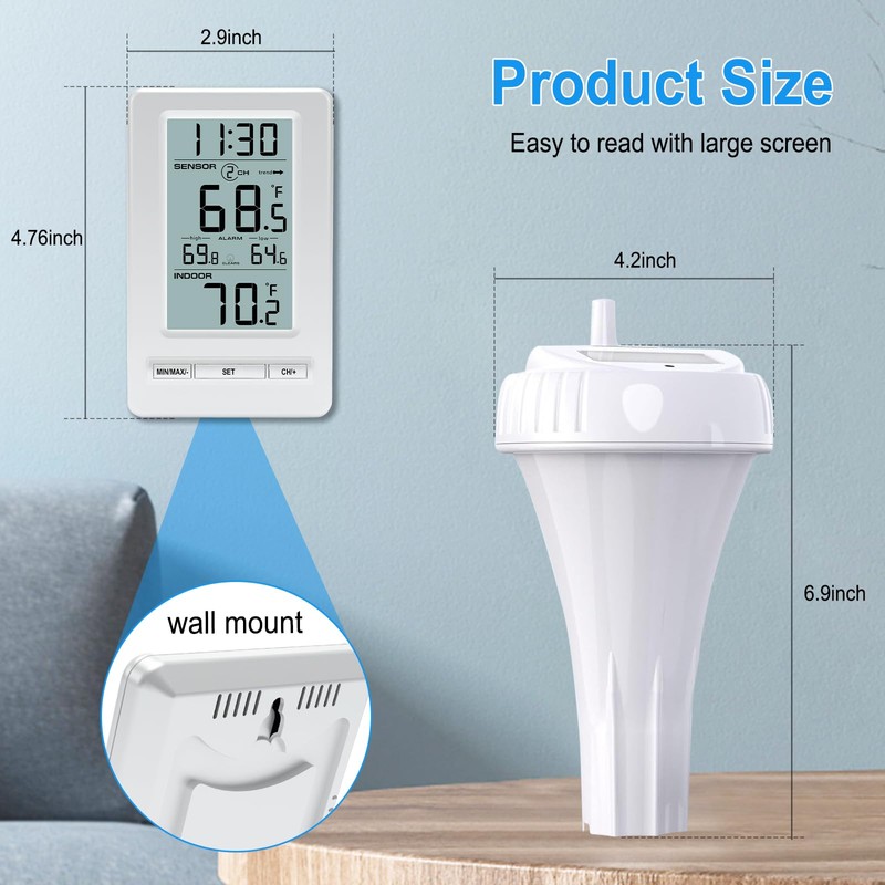 Urageuxy Wireless Digital Pool Thermometer, 328ft Remote Floating Thermometer with