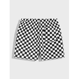 WDIRARA - Pantalones cortos para hombre con estampado gráfico y cordón en la cintura con bolsillo activo, Multicolored Checkered, Small