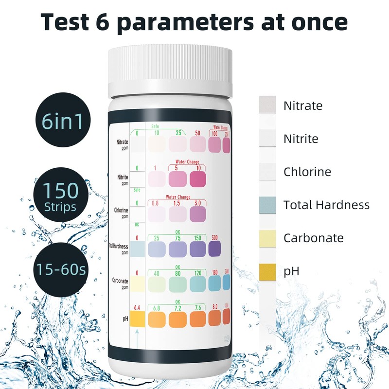 RUNBO 6 in 1 Aquarium Test Strips 150 Pieces Aquarium
