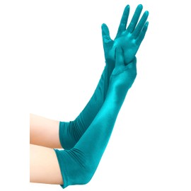 EORUBE Long Opera 1920s Satin Gloves for Women Elbow Length Party Costume Gloves (Smooth 20.5" - Malachite)