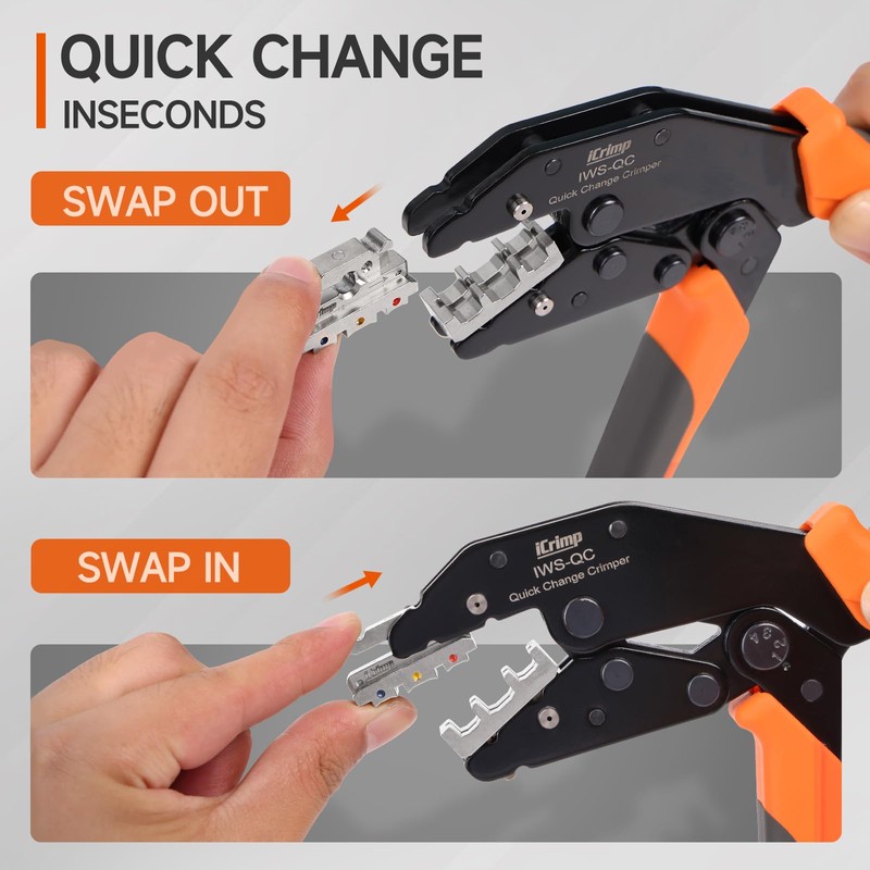 iCrimp Rachet Crimping Tool Set, Quick Change Jaws for Open