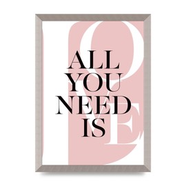 Lithobee - All You Need Is Love - Printed Wall Art Design in Sizes A2, A3 & A4 Framed in a Stylish Quality Coloured Frame or Unframed (A3 Silver Abraded Frame)