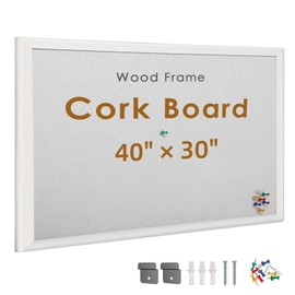INNOVART White Cork Bulletin Board 40" X 30" with 10 Push Pins, Corkboard with White Wood Frame, White Cork Notice Board Message Board, Framed Pin Board for Home, Office, School