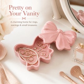 Afarnook Pink Bow Shaped Jewelry Ceramic Box Coquette Bow Ceramic Jewelry Dish Tray Organizer Storage Ring Holder for Room Decor Trinket Box Wedding Bridesmaid Gift for Her Women
