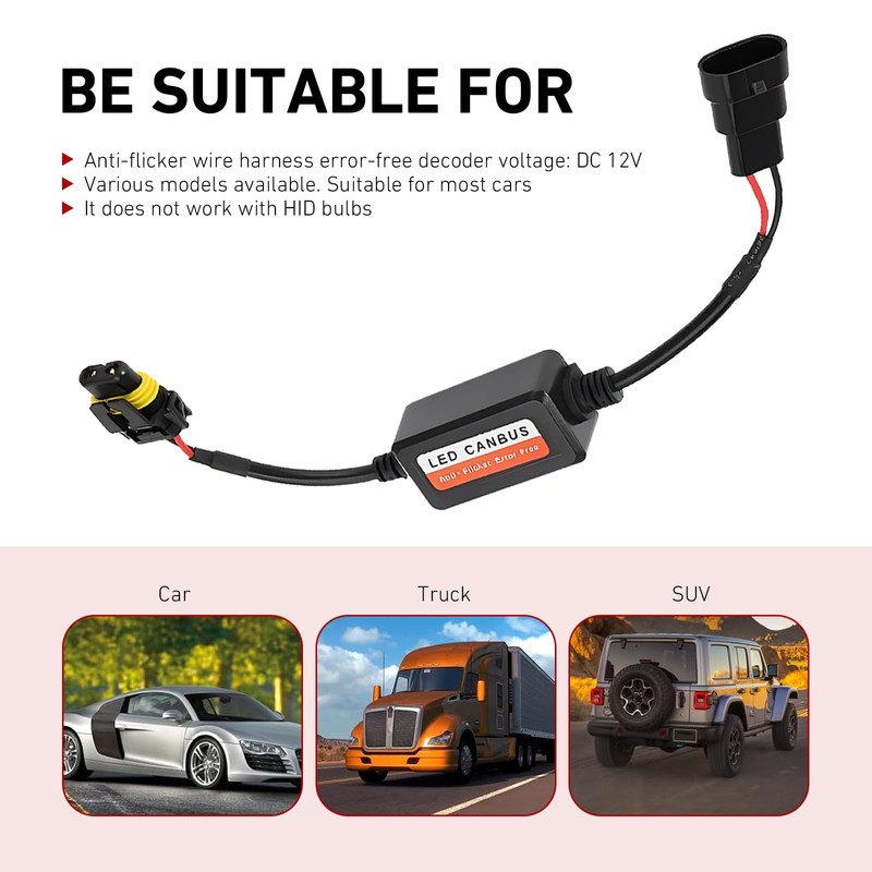 lekiliky 2PCS Car LED Bulb Decoder, Vehicle 9006 HB4 9012