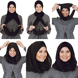 VeilWear Cotton and Shiffon headscarf instant ready to wear hijab scarf for women (Black)