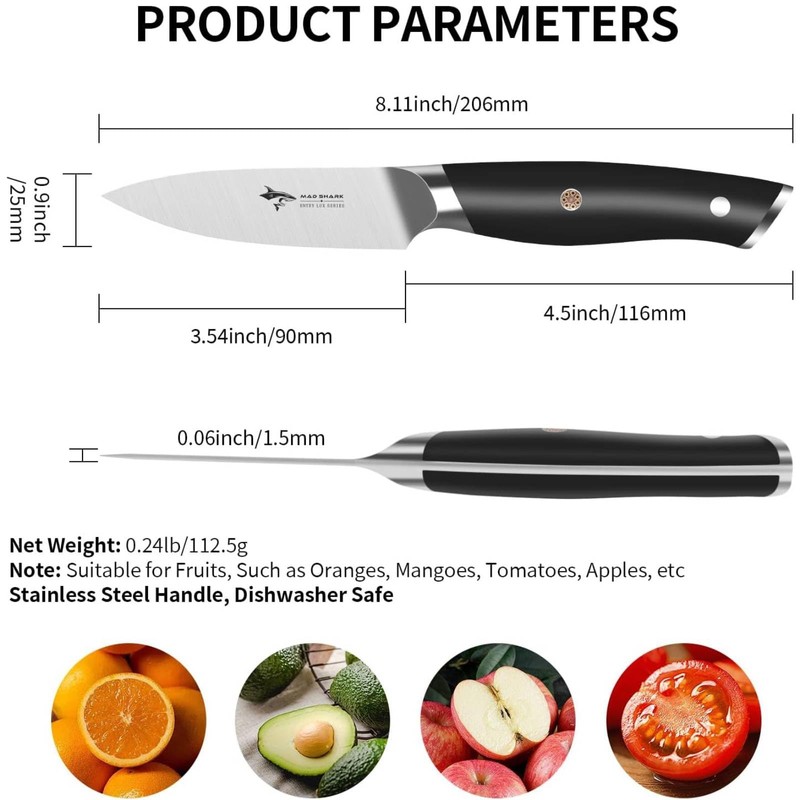 MAD SHARK 3.5 inch Paring Knife, Small Kitchen Knives Ergonomic