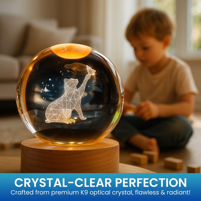 3D Laser Engraved Cat Crystal Ball – K9 Optical Crystal