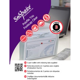 Snopake Foolscap Polyfile Trio [Pack of 5] 3-Part Popper Wallet with Removable Index Tabs and Press Stud Closure [Clear] 14966