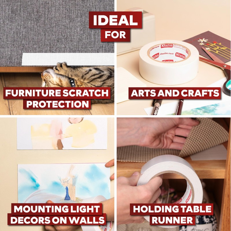 XFasten Double Sided Tape Removable, 1.5-Inch by 15-Yards (Pack of