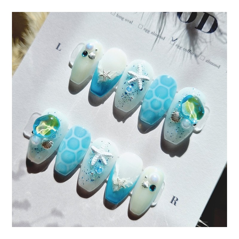 Summer flow.Lump wave sea beach unique emotional nail - long