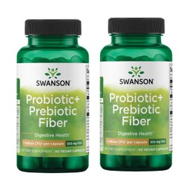 Swanson Prebiotic + Probiotic Fiber - Natural Supplement Promoting Digestive System & Immune Health Support - Aids Regularity & GI Tract Health - (60 Capsules, 500 Million CFU Each) (2 Pack)