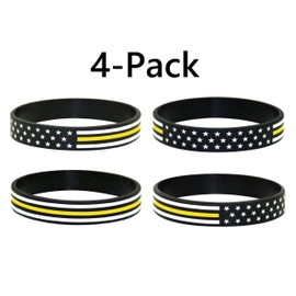 Great 1 Thin Gold-Yellow Line American Flag Silicone Stretchable Bracelet 4-Pack - Emergency Dispatcher, Tow Truck Driver, Security Guard