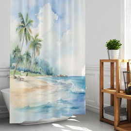 TSLOVER Beach Shower Curtain,Ocean Shower Curtain,Tropical Beach Waterproof Fabric Shower Curtains - Beach Shower Curtains for Bathroom,72x72 Inches