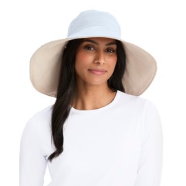 Solbari Women’s Ultra-Wide Cotton Linen Sun Hat UPF 50+ - Light Blue/Beige - Large-X-Large