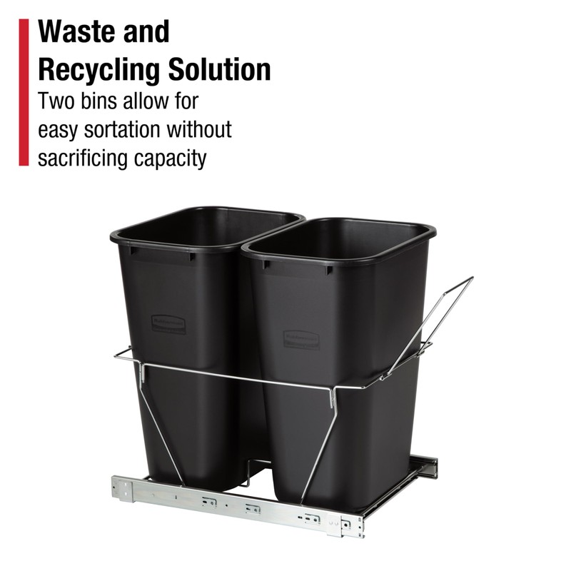 Rubbermaid Kitchen Cabinet Pull-Out Trash Can and Recycling Bin, 20-Gallon,