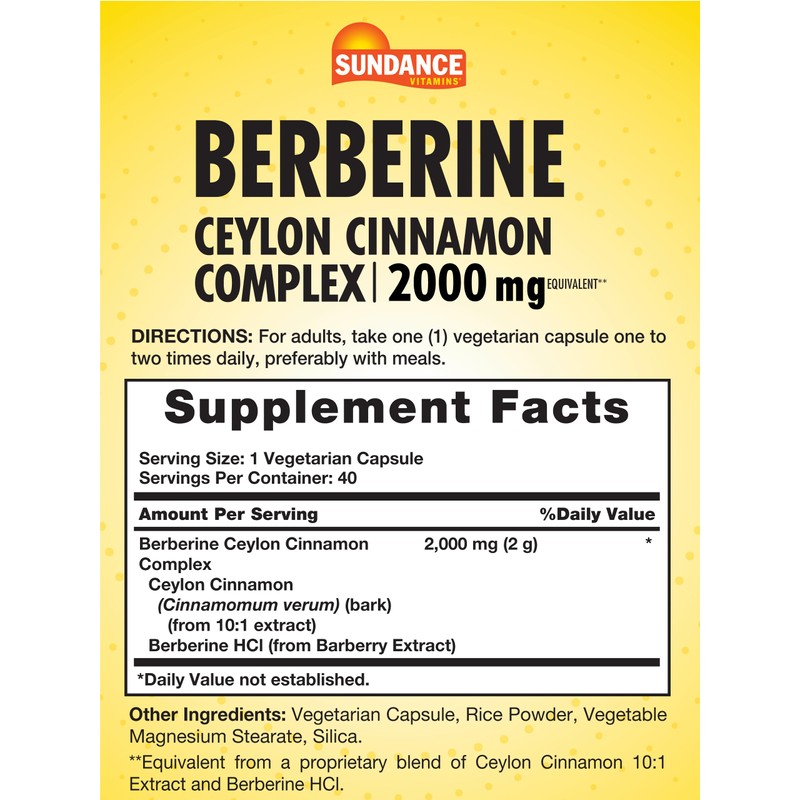 Sundance Berberine with Ceylon Cinnamon | 2000mg | 40 Capsules