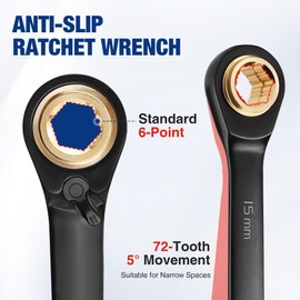 WORKPRO 4-in-1 Reversible Ratcheting Wrench Set, Anti Slip Metric Wrench Set with Storage Bag, Double Box End, CR-V, 6-Point, 72-Tooth, 8MM to 19MM - for Repair, Maintenance, Replacement, 3-Piece