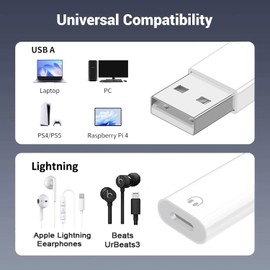 USB A to Lightning Female Audio Adapter, External Sound Card USB-A to Female Lightning Adapter HiFi Audio Headphones Converter Fit with USB A MacBook Computer PC Support Volume Mic Nylon Braided