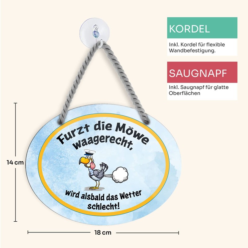 schilderkreis24 Tin Sign Funny Saying "Furzt die Möwe horizontal.." Decorative