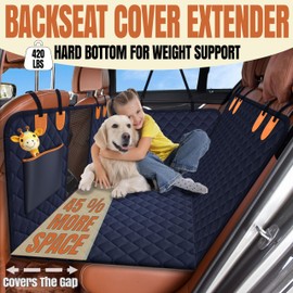 Back Seat Extender for Dogs, Hard Bottom Car Seat Cover for Dogs. Hammock Style, Large Space, Holds 420lbs, Sturdy, Waterproof for Car, SUV, Truck (Black)