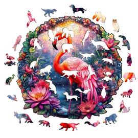 Jigfoxy Wooden Puzzle Adults, Flamingo Puzzle Adult, Wooden Puzzle Wooden Puzzle Adults and Children, Unique Educational Toy in Animal Shape for Friends of Family L-34 x 32.8 cm - 260 Pieces