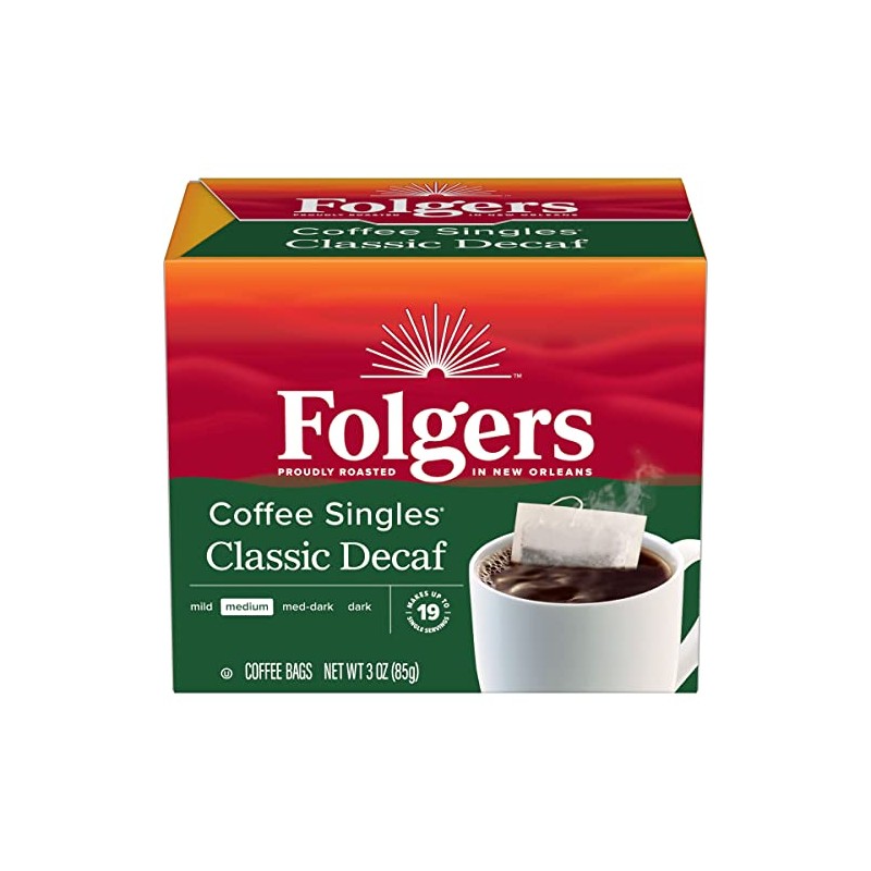 Folgers Coffee Singles Classic Decaf Medium Roast Coffee, 19 Single