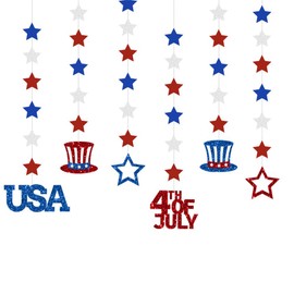 6 Pcs 4th of July Garland Patriotic Red White and Blue Glitter Streamers for Independence Day Party Decorations Supplies