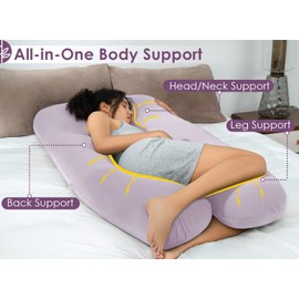 QUEEN ROSE Cooling Pregnancy Pillows, U Shaped Full Body Maternity Pillow for Pregnant Support, Rayon Derived from Bamboo, Buttery Soft, Super Breathable for Hot Sleeper, Purple