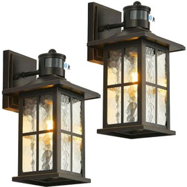 FLEDAVID 2 Pack Motion Sensor Outdoor Porch Lights Dusk to Dawn Exterior Wall Lantern Black Outside Sconce Lighting Fixtures Waterproof Wall Mount Coach Lamp for House Garage Patio Entryway