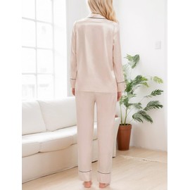 CUPSHE Silk Pajamas for Women Satin Sleepwear Long Sleeve Loungewear Silky Button Down Pjs Set Champagne