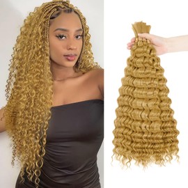FanLin Deep Wave Bulk Hair for Boho Braids 3Packs 22inch 160g No Weft Synthetic Braiding Hair Water Wave Brazilian Virgin Curly Hair Extensions (Deep-27#, 22inch)
