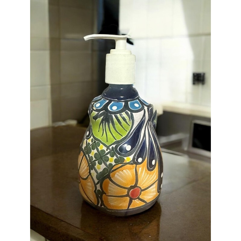 Talavera Soap Dispenser – Hand-Painted Mexican Pottery, Vibrant Ceramic Bathroom