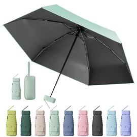 MPXEAVG Compact Umbrella, Mini Umbrella, Umbrella UV Protection, Women's Small Ultralight, Parasol Portable, Umbrella Box, Green