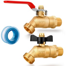 YELUN Brass Ball Valve Full Flow Male Hose Bibb 1/2" Male NPT inlet Connection with 3/4" Male GHT water hose outlet Heavy-Brass Faucet for gardens and patios (1/2 inlet Long and Butterfly 2PCS)