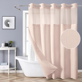 eachope Blush No Hook Shower Curtain with Snap-in Fabric Liner Set,Slub Textured Fabric Shower Curtains for Bathroom,Hotel Style Modern Shower Curtain,Water Repellent & Washable,71x74(72)